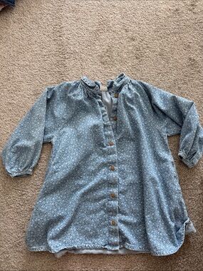 next Light Blue Floral Button-Front Tunic Dress